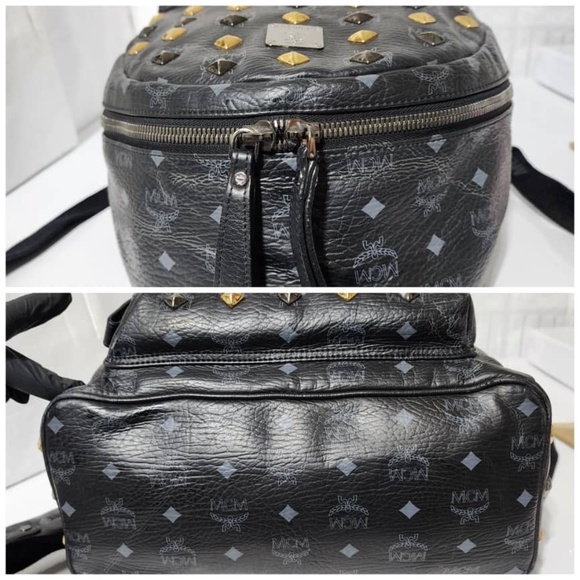 Authentic MCM Visetos Stark Leather Backpack Black/Gold main image 10